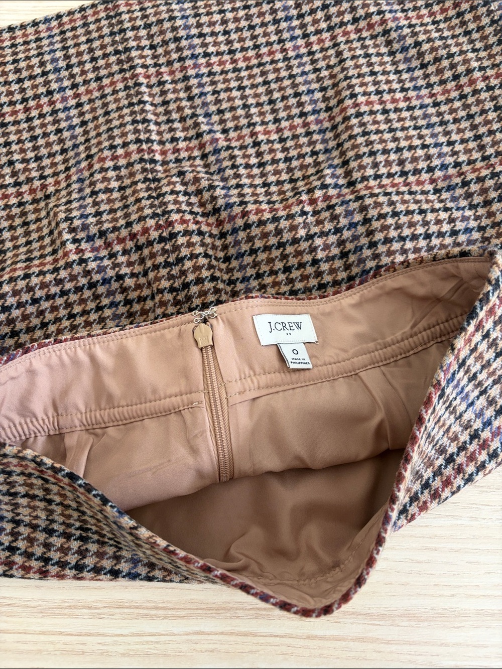 J. Crew Brown Glen Plaid Mini Skirt with Subtle Red & Blue Accents - Picture 3 of 3
